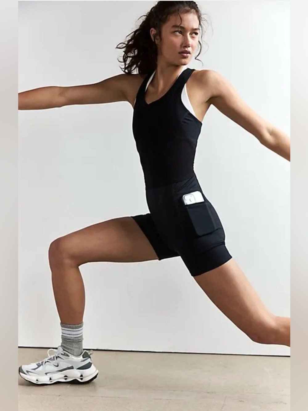 Free People FP Movement Front Runner Runsie in Black Combo Size XS NWT